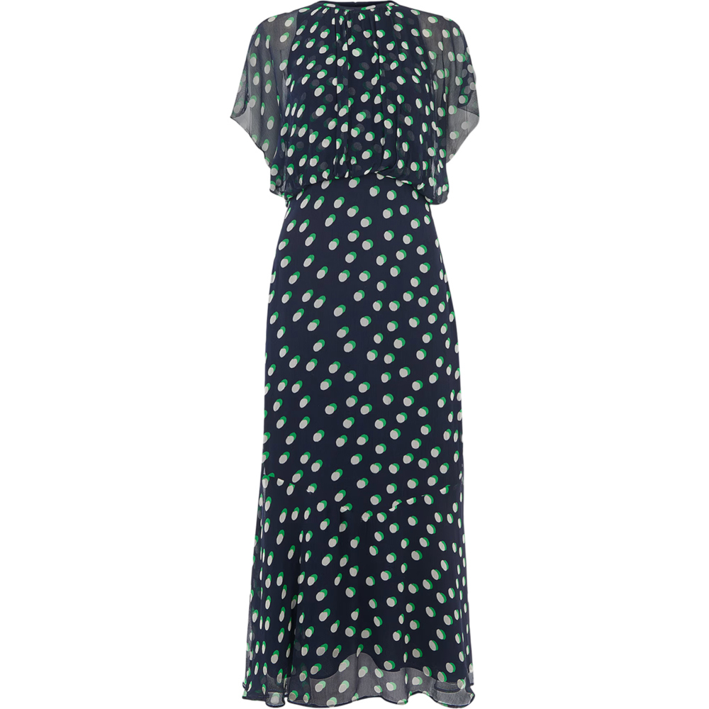 Whistles Moon Spot Print Midi Navy Dress